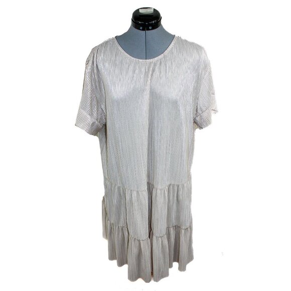 SEE AND BE SEEN Medium Champagne Gold Swing Dress Pleated Ruffle Shimmer Party - Picture 1 of 4
